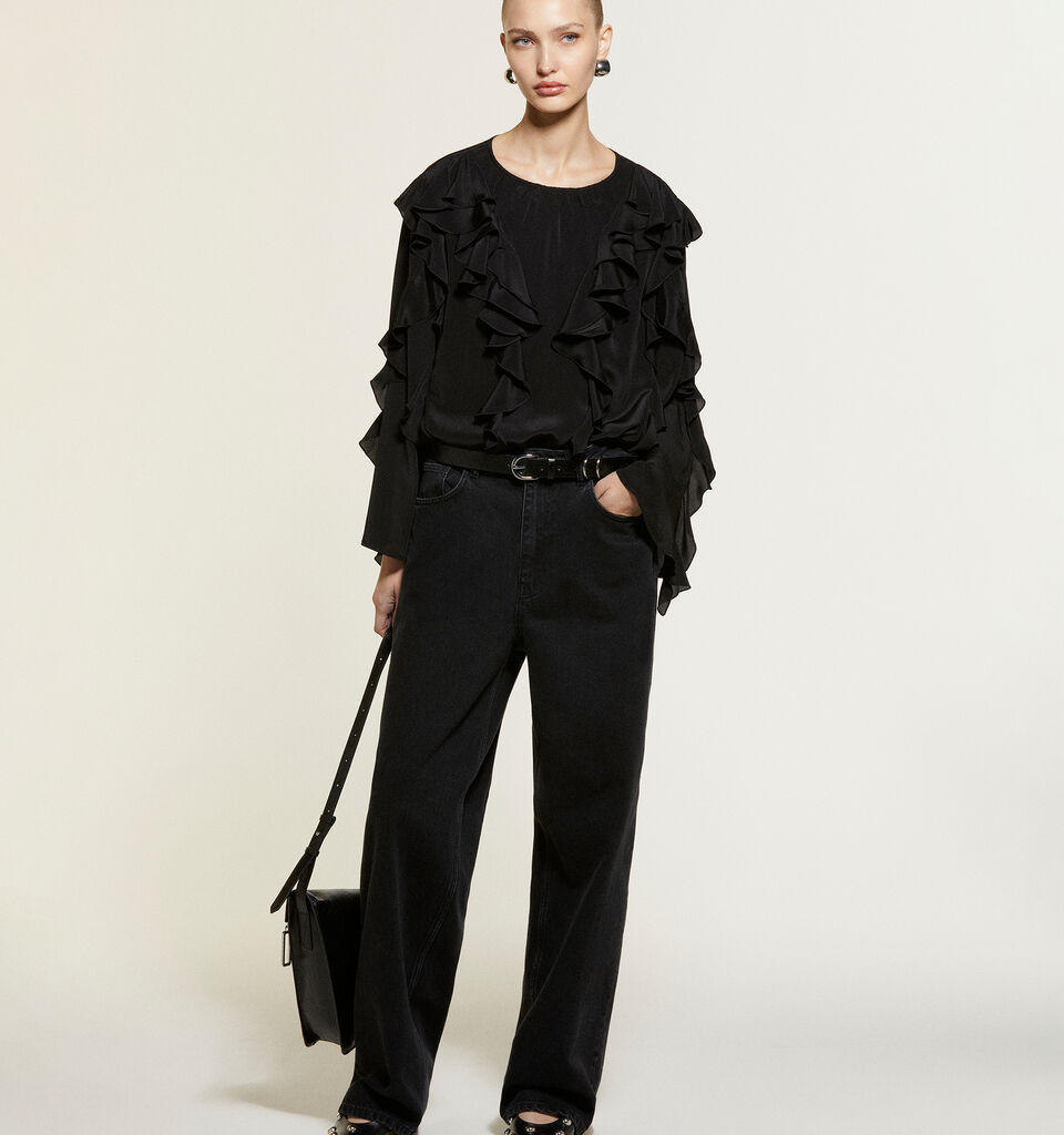 Black blouse with rouches - women's blouses - Black | Sisley image number 7